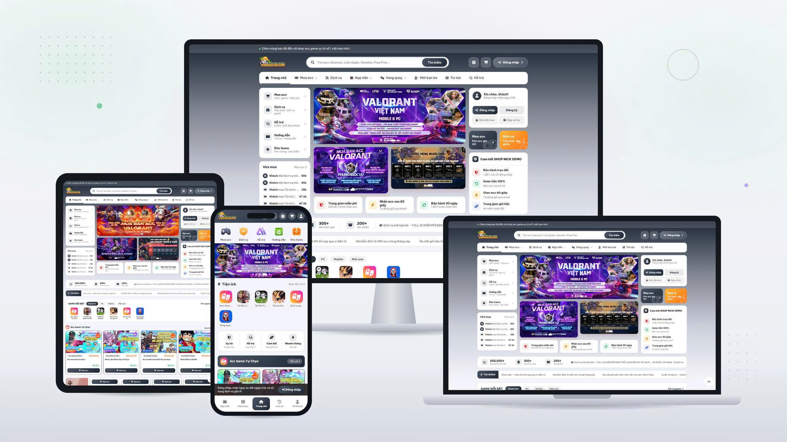 [SHOPNICKMMO] Tạo Website Shop Acc Game, Dịch Vụ Game, Vòng Quay Và Nạp Tiền Tự Động